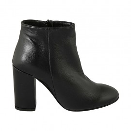 Stivaletto a punta tonda da donna con cerniera in pelle nera tacco 9 - Misure disponibili: 32, 33, 34, 42, 43, 44, 47