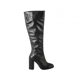 Damenstiefel mit Reissverschluss aus schwarzem Leder Absatz 9 - Verfügbare Größen:  33, 42, 43