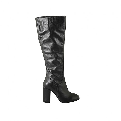 Damenstiefel mit Reissverschluss aus schwarzem Leder Absatz 9 - Verfügbare Größen:  33, 42, 43