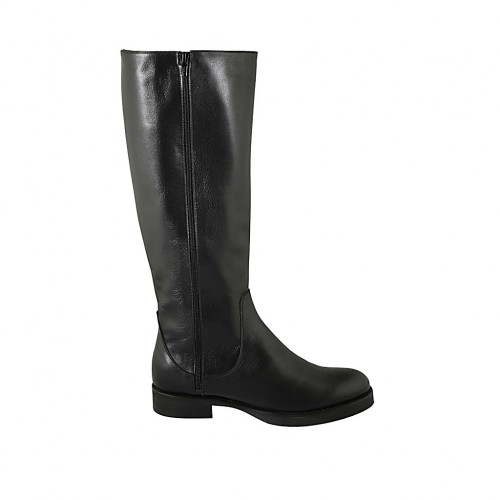 Woman's boot with zippers in black leather heel 3 - Available sizes:  42, 43, 44, 45, 46, 47