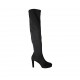 Woman's over-the-knee boot with half zipper and platform in black elastic fabric and suede heel 11