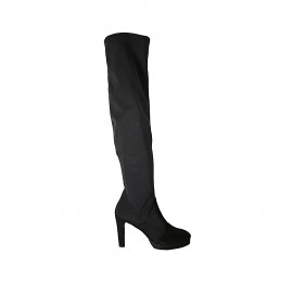 Bottes au-dessus de genou pour femmes avec demi fermeture éclair en tissu elastique et daim noir talon 11 - Pointures disponibles:  42, 43, 44, 46, 47