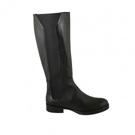 Damenstiefel mit Gummibändern aus schwarzem Leder Absatz 3 - Verfügbare Größen:  42, 43, 44, 45, 46, 47