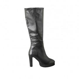 Bota para mujer con plataforma y cremallera en piel negra tacon 10 - Tallas disponibles:  33, 42, 43, 44, 47