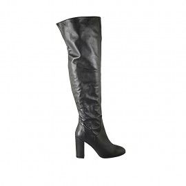 Schenkelhoher Damenstiefel mit halbem Reissverschluss aus schwarzem Leder Absatz 11 - Verfügbare Größen:  42, 43