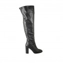 Bottes au-dessus de genou avec demi fermeture éclair pour femmes en cuir noir talon 11