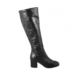 Damenstiefel mit Reißverschluss aus schwarzem Leder Absatz 6 - Verfügbare Größen:  34, 42, 43, 44, 45