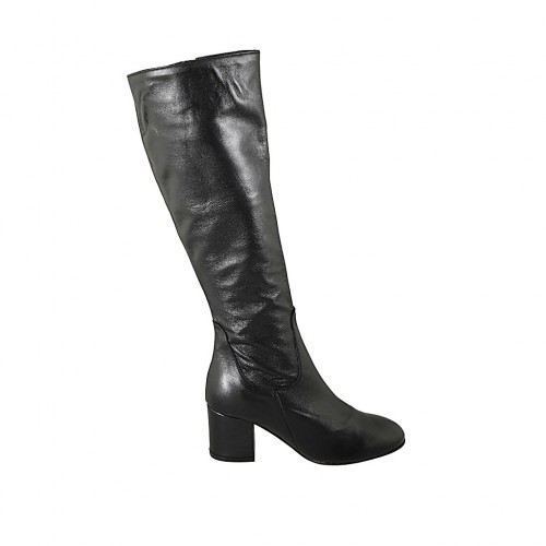 Botas para mujer con cremallera en piel negra tacon 6 - Tallas disponibles:  34, 42, 43, 44, 45
