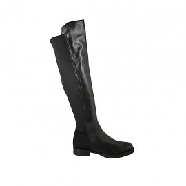 Bottes pour femmes en cuir et tissu élastique noir talon 3 - Pointures disponibles:  43, 46, 47