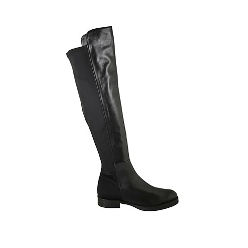 Damenstiefel aus schwarzem Leder und elastischem Stoff Absatz 3 - Verfügbare Größen:  43, 46, 47