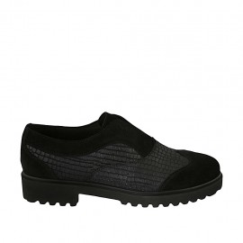Woman's shoe in black suede and printed leather heel 3 - Available sizes:  43, 44, 45