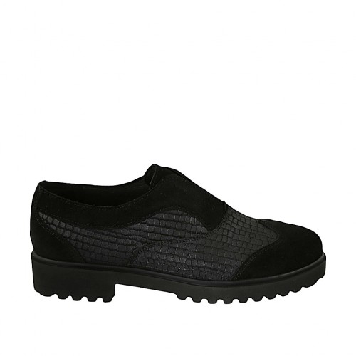Woman's shoe in black suede and printed leather heel 3 - Available sizes:  43, 44, 45