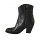 Woman's Texan ankle boot with zipper in black printed leather heel 8 - Available sizes:  32, 34, 43, 44