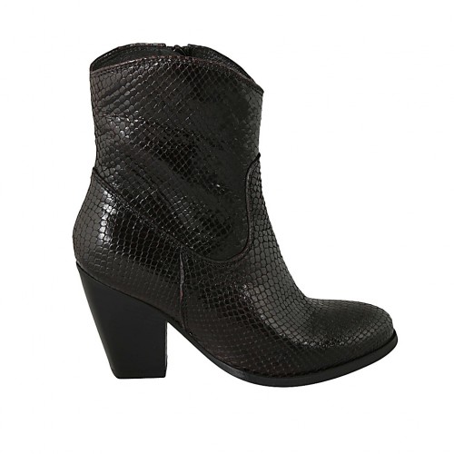 Bottine Texan pour femmes avec fermeture éclair en cuir imprimé bordeaux talon 8 - Pointures disponibles:  32, 33, 34, 42, 43, 45