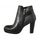 Woman's ankle boot with zipper and platform in black leather and printed fabric heel 9