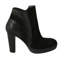Bottines pour femmes avec fermeture éclair et plateforme en daim noir et imprimé tacheté talon 9