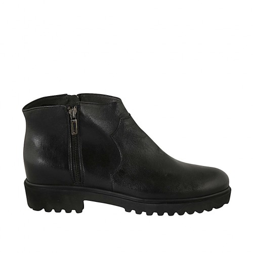 Woman's ankle boot with zipper in black leather heel 3 - Available sizes:  42, 43, 44, 45, 46