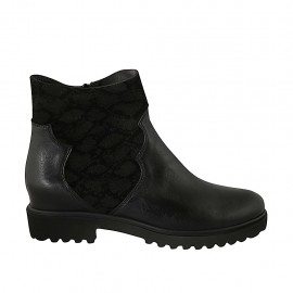 Stivaletto da donna con cerniera in tessuto e pelle nera tacco 3 - Misure disponibili: 42, 43, 44, 45, 46