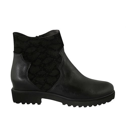 Bottines avec fermeture éclair pour femmes en tissu et cuir noir talon 3 - Pointures disponibles:  42, 43, 44, 45, 46