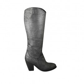 Texanischer Damenstiefel mit Reißverschluss aus grauem bedrucktem Leder Absatz 8 - Verfügbare Größen:  33, 34, 42, 43, 44