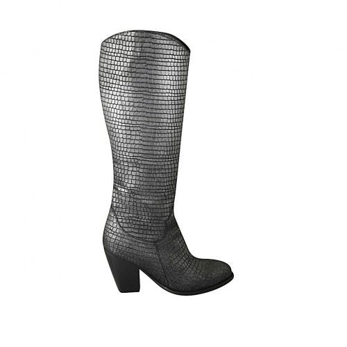Stivale texano da donna con cerniera in pelle stampata color canna di fucile tacco 8 - Misure disponibili: 33, 34, 42, 43, 44