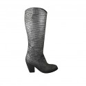 Stivale texano da donna con cerniera in pelle stampata color canna di fucile tacco 8