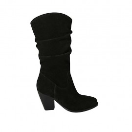 Bota para mujer con cremallera en gamuza negra tacon 8 - Tallas disponibles:  42, 43, 44, 46
