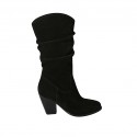Damenstiefel mit Reiβverschluss aus schwarzem Wildleder Absatz 8