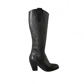 Damenstiefel mit Reißverschluss aus schwarzem besticktem Leder Absatz 8 - Verfügbare Größen:  34, 43