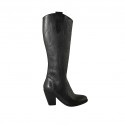 Damenstiefel mit Reißverschluss aus schwarzem besticktem Leder Absatz 8