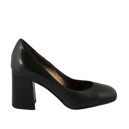 Escarpin pour femmes en cuir noir talon carré 7 - Pointures disponibles:  32, 33, 34, 42, 43, 44
