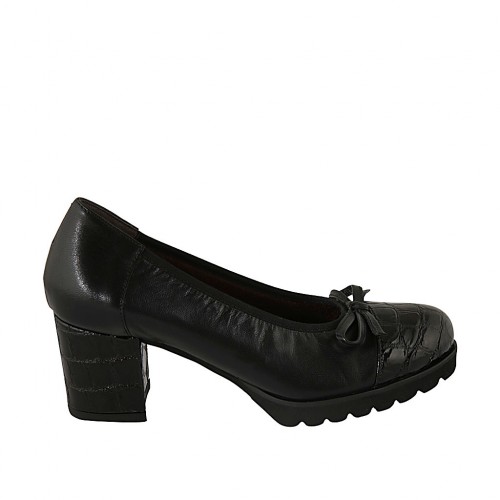 Escarpin pour femmes avec noeud en cuir et cuir imprimé noir talon 6 - Pointures disponibles:  32, 33, 34, 42, 43, 44, 45