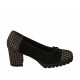 Woman's pump with bow in plaid black and grey suede heel 6 - Available sizes:  32, 33, 34, 43, 44