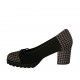 Decolté da donna con fiocco in camoscio nero e grigio a motivo scozzese tacco 6 - Misure disponibili: 32, 33, 34, 43, 44