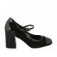 Woman's pump in black suede and patent leather with strap heel 7