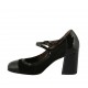 Zapato de salon para mujer en gamuza y charol negro con correa tacon 7 - Tallas disponibles:  32, 34, 42, 43, 44, 45