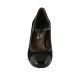 Woman's pump in black suede and patent leather with strap heel 7