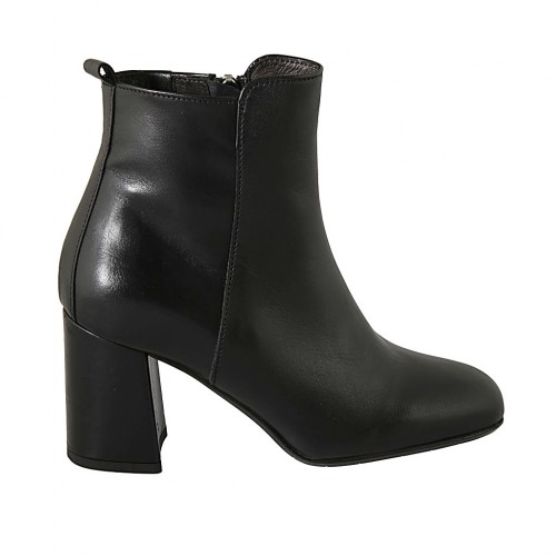 Botines para mujer con cremallera en piel negra tacon 7 - Tallas disponibles:  32, 33, 34, 43, 44