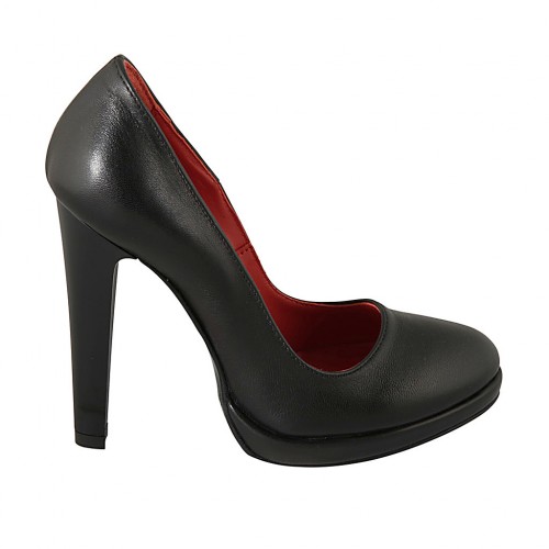 Zapato de salon para mujer en piel negra con plataforma tacon 11 - Tallas disponibles:  31, 32, 33, 42, 44, 47