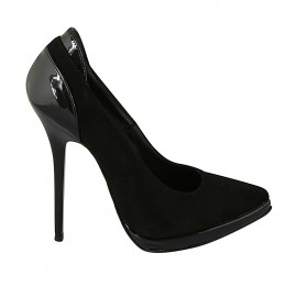Decolté da donna in camoscio e vernice nera con plateau tacco 12 - Misure disponibili: 31, 32, 33, 34, 42, 44, 45
