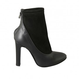 Stivaletto da donna con cerniera posteriore in pelle e camoscio elasticizzato nero tacco 10 - Misure disponibili: 32, 33, 42, 43, 44, 46, 47