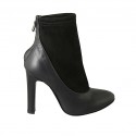 Woman's ankle boot with posterior zipper in black leather and elastic suede heel 10