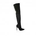 Woman's over-the-knee boot in black suede with half zipper heel 10