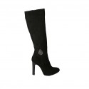 Damenstiefel aus schwarzem Wildleder mit Accessoire und Reissverschluss Absatz 10