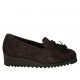 Woman's mocassin with tasels, elastics and removable insole in brown and black suede wedge heel 3