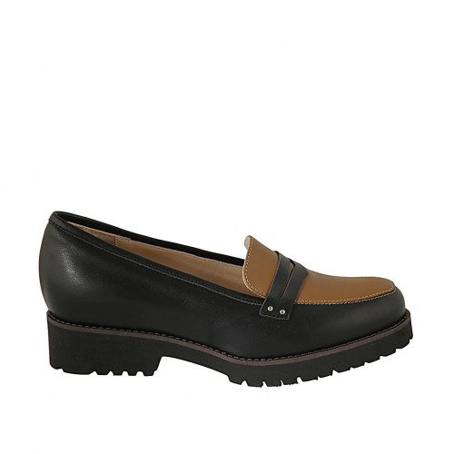 Mocassino da donna in pelle nera e marrone tacco 3 - Misure disponibili: 34, 42, 43, 44, 45