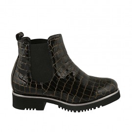 Damenstiefelette mit Gummibändern aus schwarzem und goldenem bedrucktem Lackleder Absatz 3 - Verfügbare Größen:  32, 33, 34, 42, 43, 44, 45