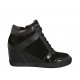 Scarpa stringata da donna con cerniera in pelle, vernice e camoscio nero zeppa 6 - Misure disponibili: 33, 34