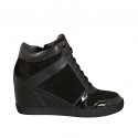 Scarpa stringata da donna con cerniera in pelle, vernice e camoscio nero zeppa 6