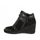 Zapato para mujer con cordones y cremallera en piel, charol y gamuza negra cuña 6 - Tallas disponibles:  33, 34